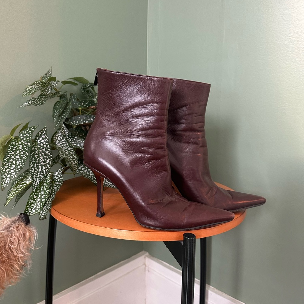 Jimmy Choo Burgundy Leather Ankle Boots